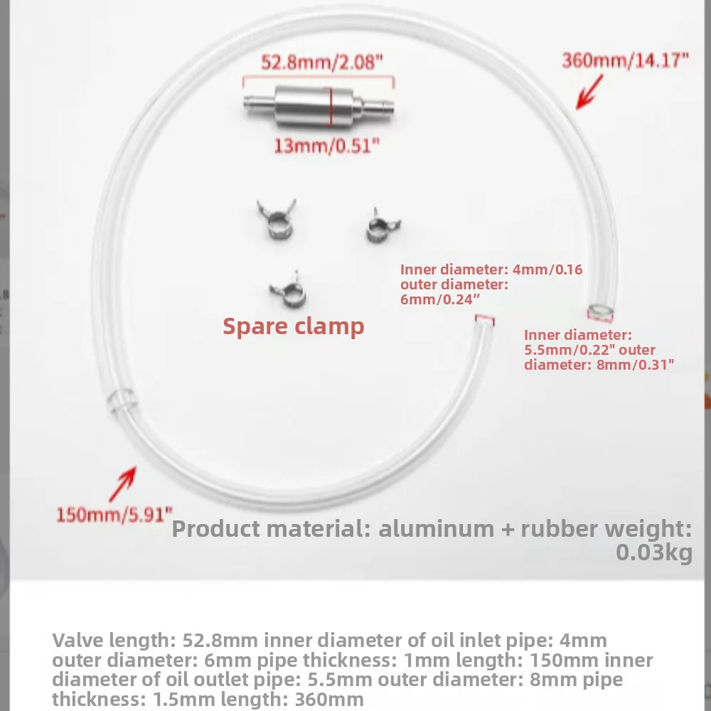 Universal brake bleeder kit showing various sized clamps and pipe dimensions
