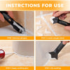Instructions for using a silicone caulk removal tool kit showing steps to remove old glue and apply caulking.