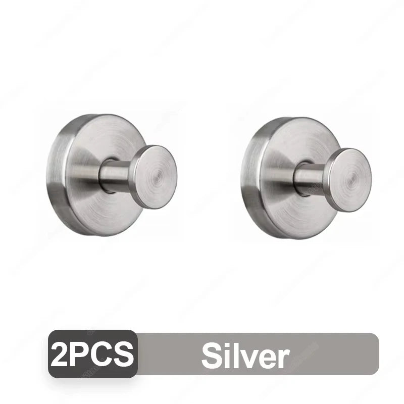 Two silver stainless steel suction cup hooks for bathroom and shower