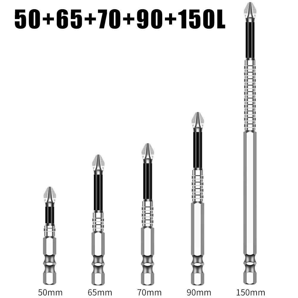 A set of precision magnetic drill bits for metal work, showing sizes from 50mm to 150mm.