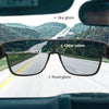 Polarized sunglasses showing clear vision with reduced glare on a road.