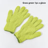 A single lime green glove made of grass green microfiber is shown flat.