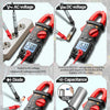 A multifunction clamp meter and voltage tester kit showing various functions like AC, DC, and capacitance measurements.