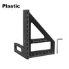 Black plastic drawing line ruler used for precision woodworking and measuring angles.