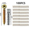 Un juego de 100 tornillos de expansión resistentes, con cabeza en forma de estrella y varias longitudes.