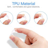 Close-up of a translucent TPU material ring sizer being stretched on a finger to demonstrate its flexibility and elasticity.