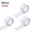 Three rolls of white durable window screen repair tape shown in various angles.
