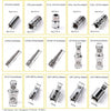 A set of precision socket wrench adapters for various sizes including square and hex sockets.