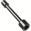 A close-up view of a black professional double-ended pipe wrench.