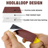 A hand holds a piece of brown abrasive material, showing its layered design for a tool.