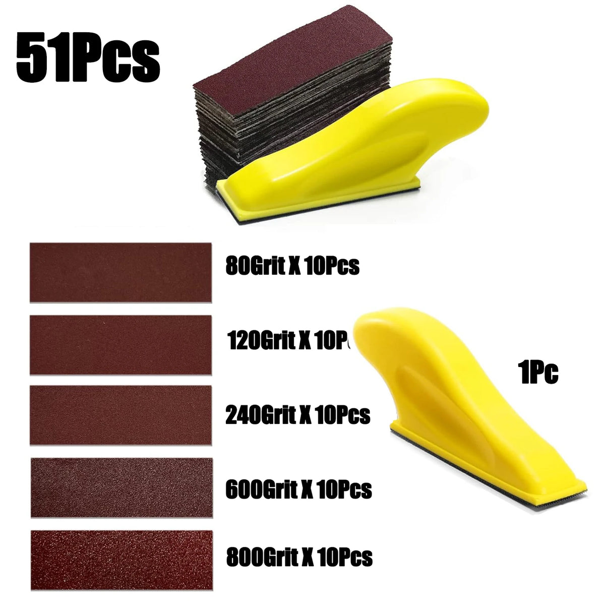 A set of 51 precision grinding discs in various grits, including a yellow sanding block.