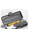 Kit de tournevis électrique rechargeable de précision ouvert, montrant divers jeux de douilles et embouts.