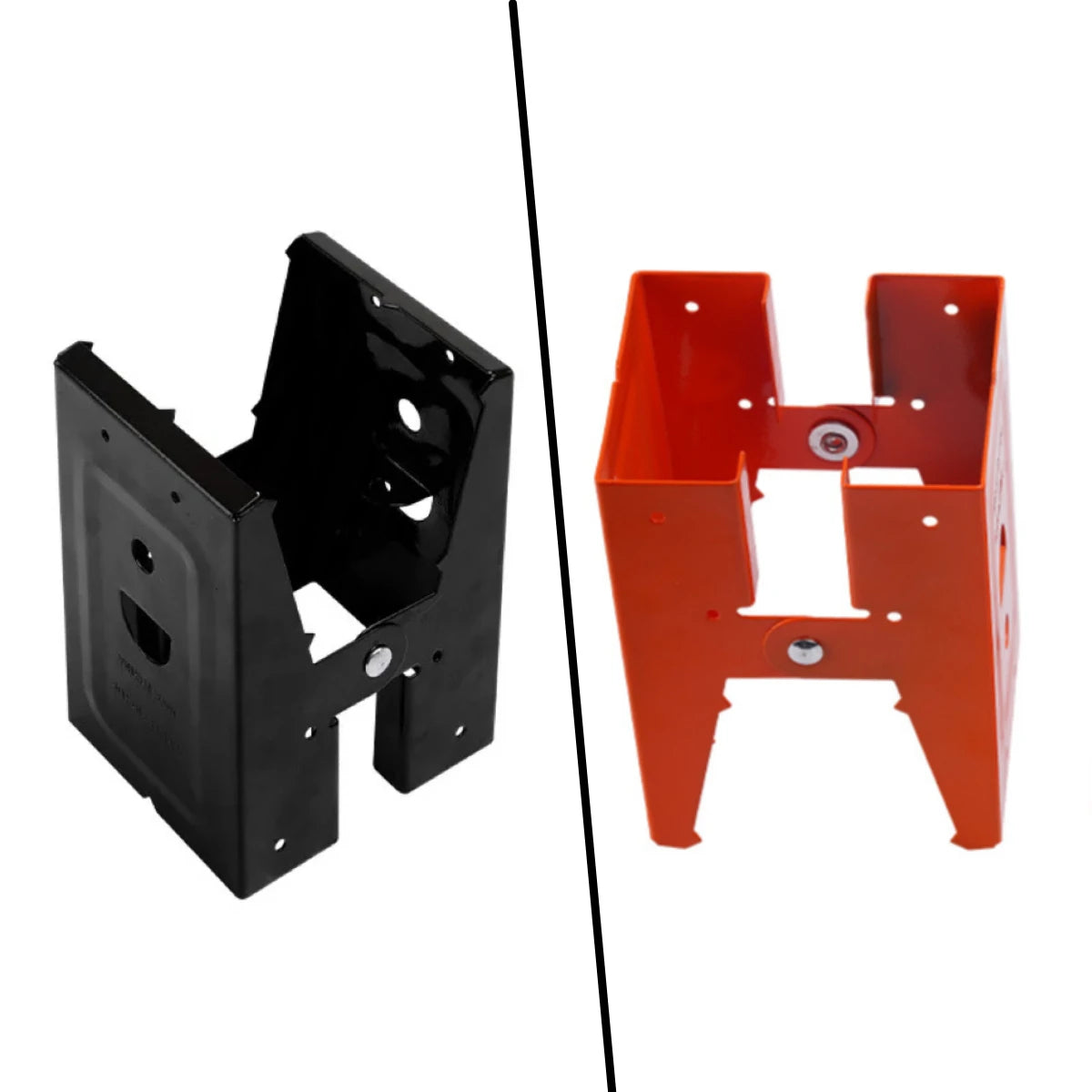 Une paire de serre-joints pour menuiserie de précision, un noir et un orange, présentés côte à côte.