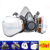A set of half-face respirator and safety goggles for painting and work, including a mask and protective lenses.