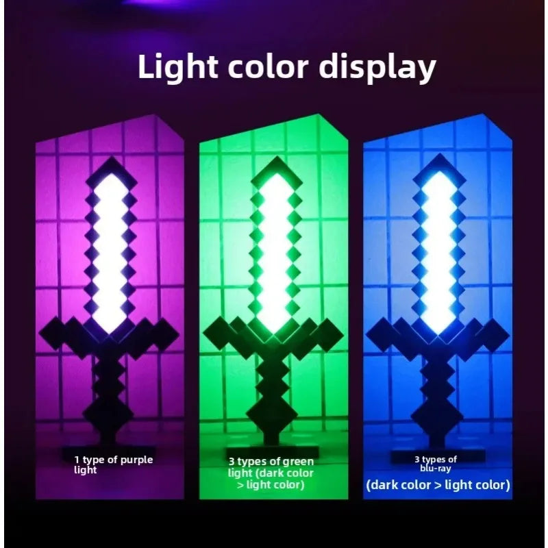 Light color display showing three types of light colors on a diamond sword prop.
