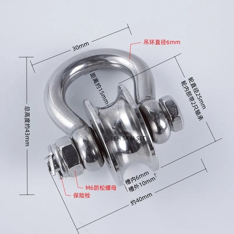 Heavy-duty stainless steel buckle pulley with various dimensions and mounting options