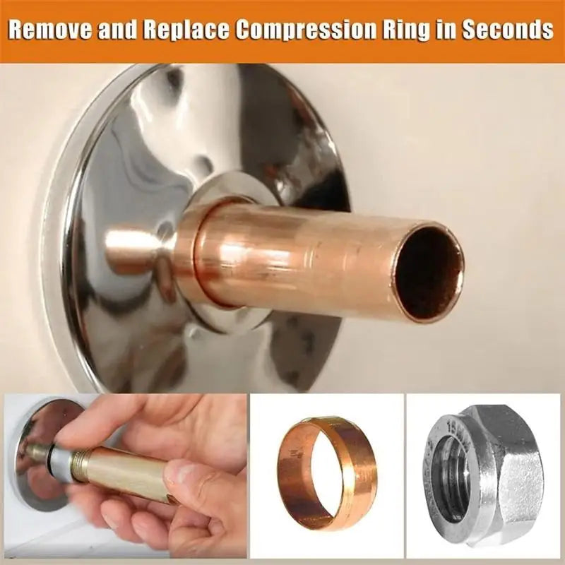 A set of tools for removing and replacing a compression ring, including a sleeve puller tool and a compression ring.