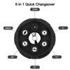 A black 6 in 1 quick changeover pressure washer nozzle set with various spray angles including 0, 15, 25, 40 degrees, and a r