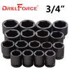 A set of three 3/4 inch drill force impact sockets in black.