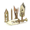A set of brass self-drilling drywall anchors and screws for home DIY projects.
