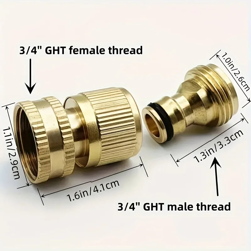 خيوط نحاسية للإناث والذكور لحنفية سريعة لتوصيل خراطيم الحدائق، مع عرض للأبعاد