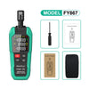 A green digital thermometer and hygrometer model FY867 with a black case and accessories.