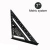 A black triangle ruler marked in the metric system, showing various degree and centimeter measurements.