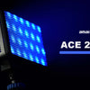 Amaran ACE 25x/c LED light kit with a bright blue light panel against a dark background.