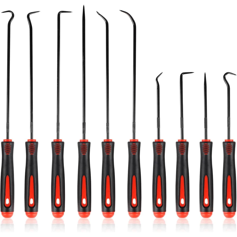 A set of black and red seal screwdrivers for auto repair, used for gaskets and O-rings.