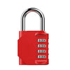 A red heavy duty combination padlock with a silver shackle and numeric keypad.