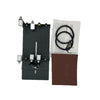 A black adjustable glass bottle cutter kit with a protective cover and a coiled wire is shown.
