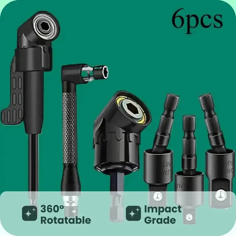 Ensemble de six mèches à angle droit de précision pour outils à percussion, avec rotation à 360 degrés et impact.