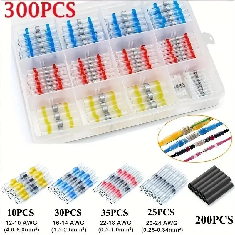 A plastic tray containing various colored solder seal wire connectors in different gauges and quantities