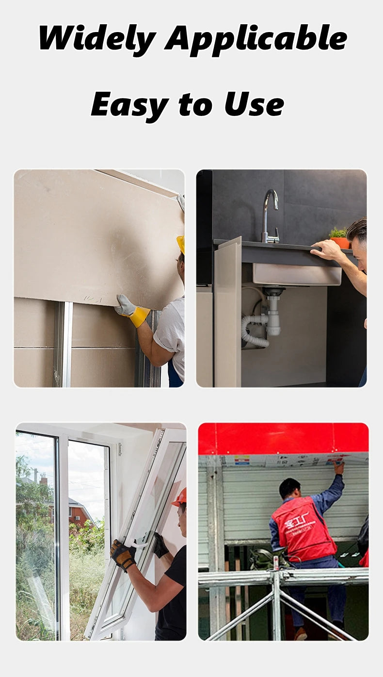 A professional PU foam sealant spray gun is shown being used for sealing a window frame.