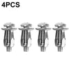 Four stainless steel expansion rivet nuts used for license plates.