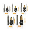 A collection of various sized M3 to M8 rivet nuts and pins displayed against a white background.
