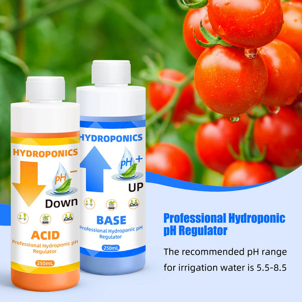 Set Hydroponik-pH-Regler, inklusive Säure- und Basenlösungen zur Regulierung des pH-Wassers für die Bewässerung