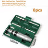 A green plastic box containing eight Phillips head screwdriver bits and a Philips screwdriver.
