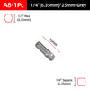 A set of 1/4 inch hex and square socket adapters in grey for power tools.