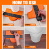 Instructions showing how to use a precision contour gauge and profile duplicator set in four steps: copy, lock, trace, and fi
