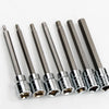 A set of precision hex socket bits with various sizes and tips for drilling and repair.