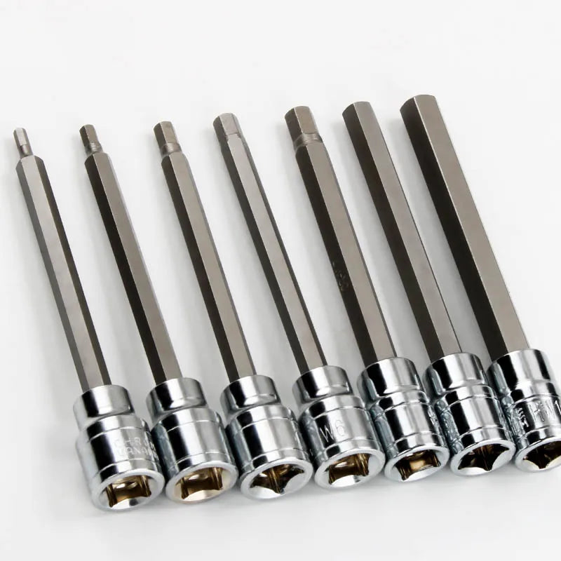 A set of precision hex socket bits with various sizes and tips for drilling and repair.