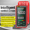 Rotes digitales Multimeter mit intelligentem Display für Spannung und Widerstandsmessungen.