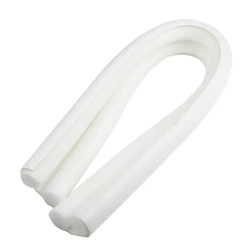 White windproof door draft excluder seal strip rolled into a loop