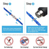 Two steps showing how to strip wire, insert it into a connector, and apply heat to solder the wire.