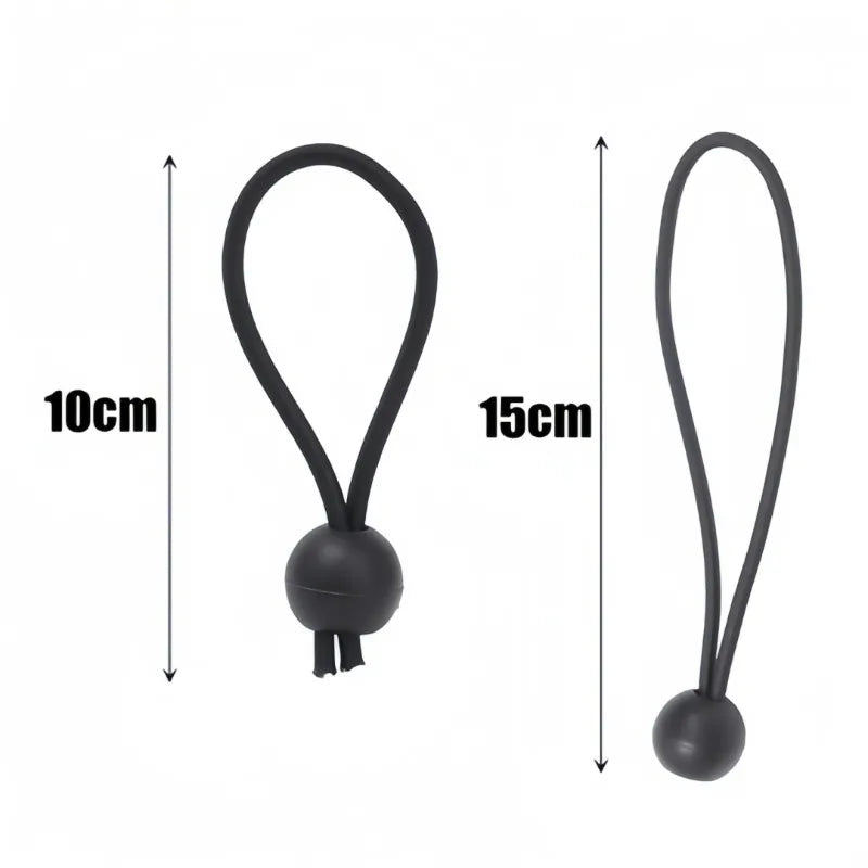 Sujetadores de cuerda elástica ajustable negra con opciones de longitud de 10 cm y 15 cm.