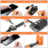 A set of precision screwdrivers and tools used for repairing electronic devices like smartphones.
