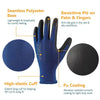 Guantes de trabajo azules ultradelgados con recubrimiento de PU, mostrando características como base de poliéster sin costura