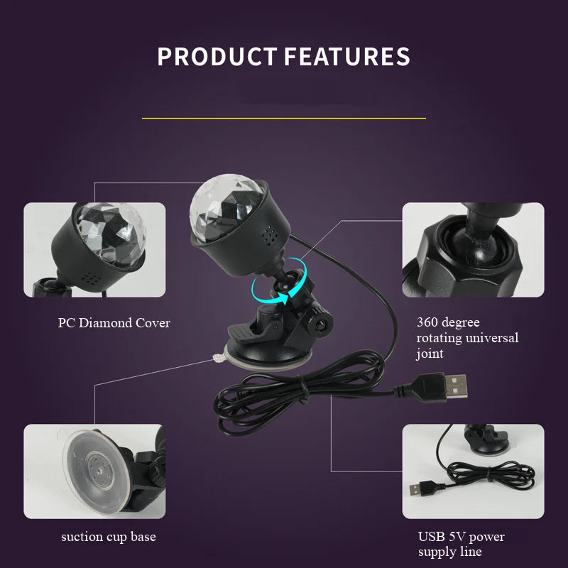 Features of a PC Diamond Cover light including the light head, suction cup base, and USB power supply line.