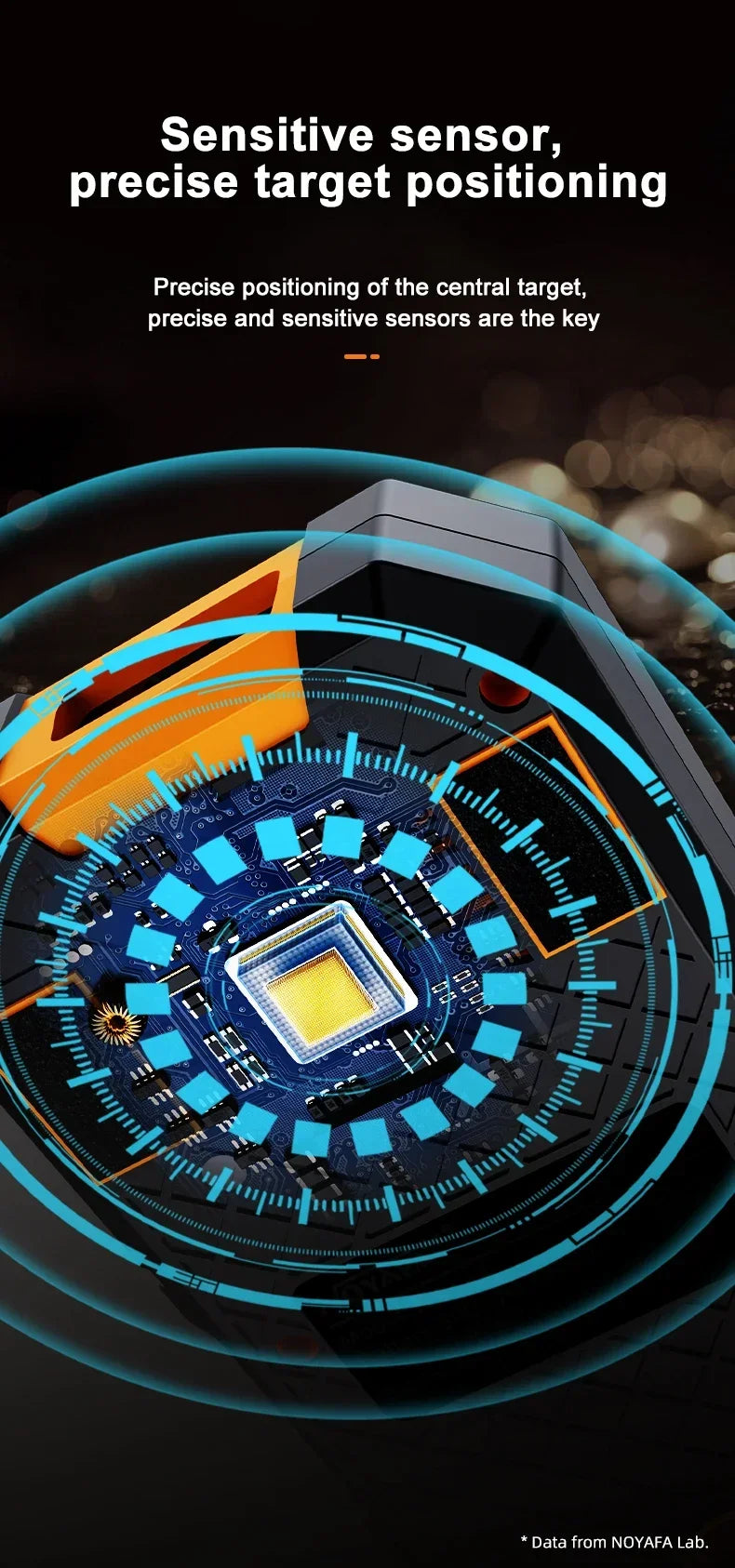 Close-up view of a sensitive sensor module for precise target positioning and detection.